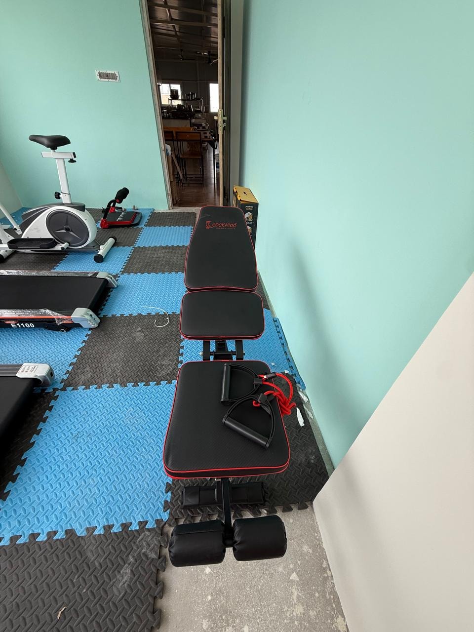 Oasis Living gym — treadmills and cardio equipment with city view