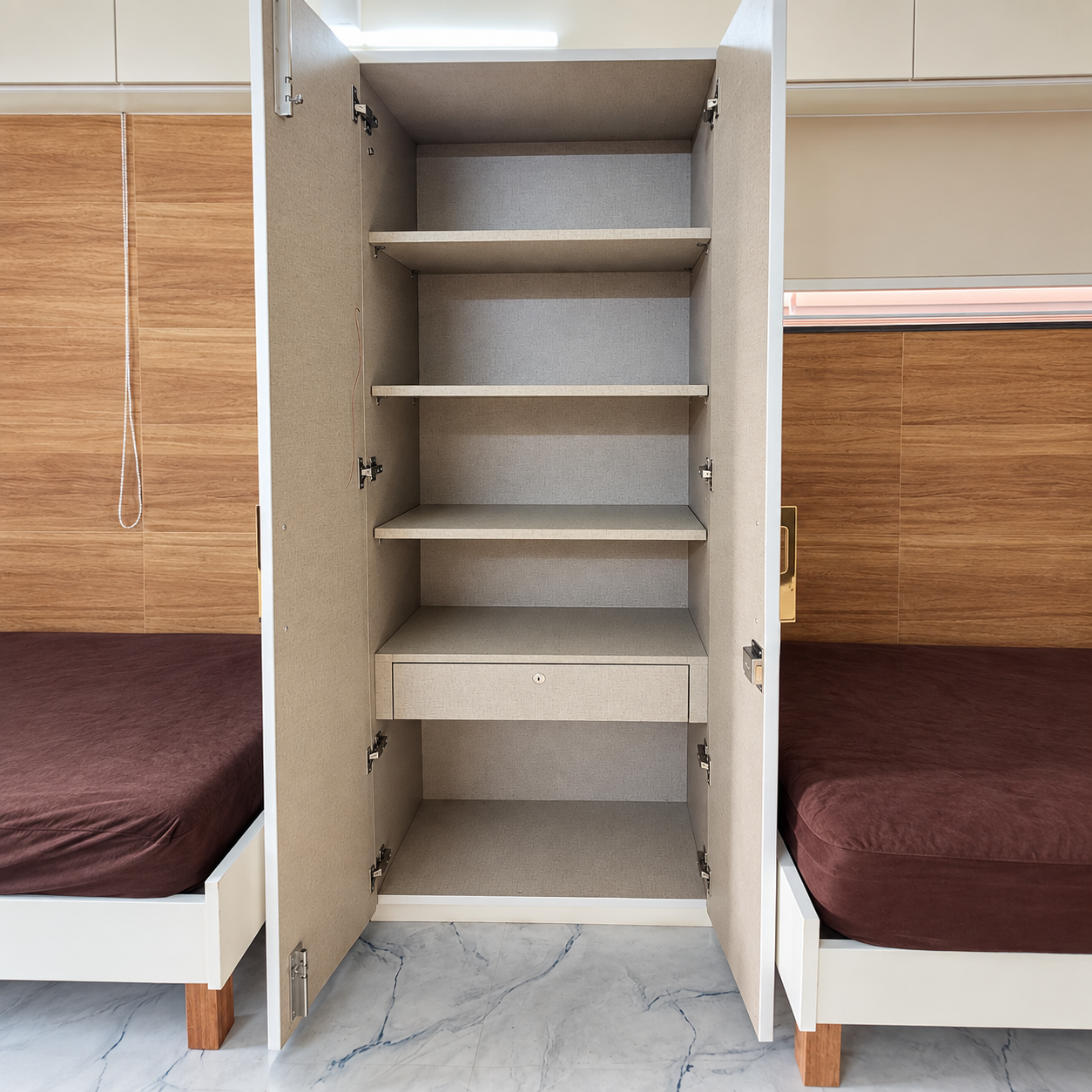 Four sharing room — storage and study area